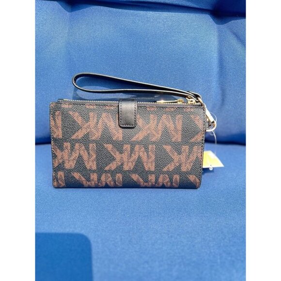 Michael Kors wristlet double zip phone wallet MK Signature Black Multi - Picture 9 of 10